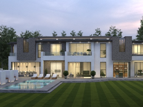  别墅 灌木 景观 园林3d模型 