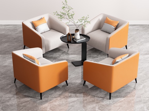 休闲桌椅组合 洽谈桌椅组合 洽谈沙发 餐桌椅 杂志 花瓶su模型