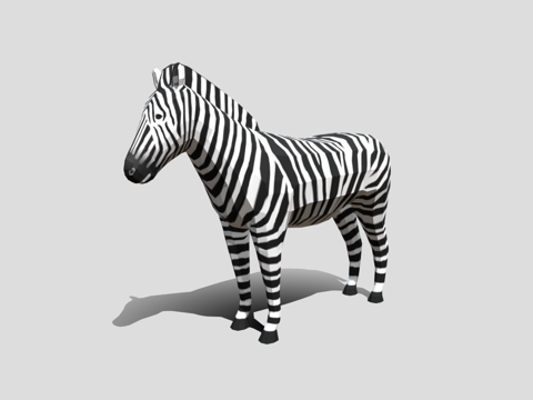  低多边形卡通斑马3d模型 