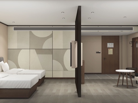  现代酒店客房套房豪华大床房家庭房汉庭3d模型 