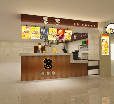  现代奶茶店3d模型 