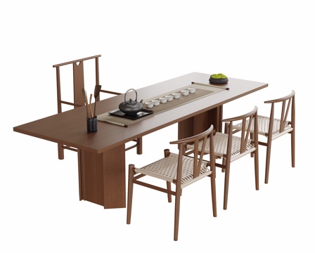  现代茶桌椅 茶椅 茶桌 茶具3d模型 