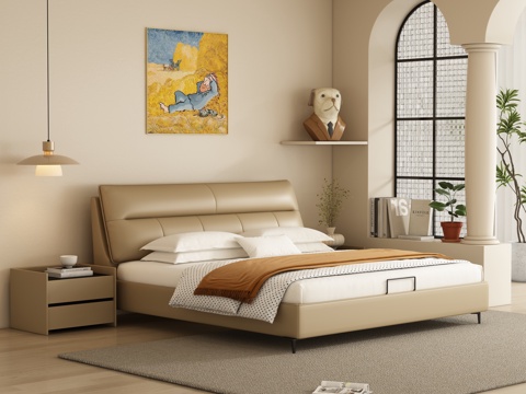  法式奶油风卧室 床3d模型 