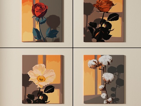  复古，简约风，组合画3d模型 