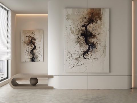  现代侘寂挂画 油画3d模型 