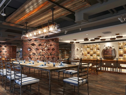  新中式客厅餐厅模型 餐桌椅3d模型 