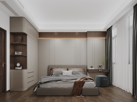  现代卧室衣柜床梳妆台凳子3d模型 