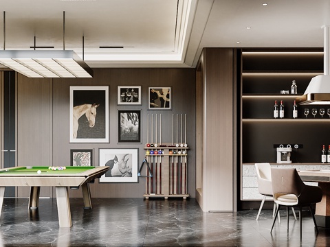  意式台球厅 台球桌 棋牌室 吊灯3d模型 