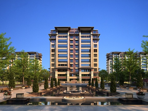  新中式高层住宅3d模型 