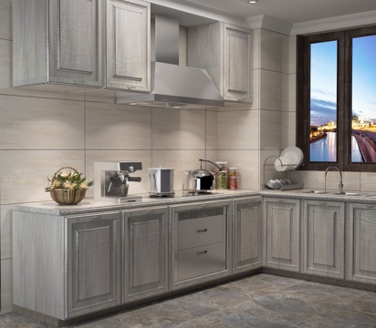  欧式简约厨房 橱柜 油烟机 厨房摆件3d模型 