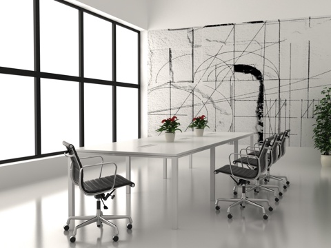  现代会议桌椅 绿植3d模型 