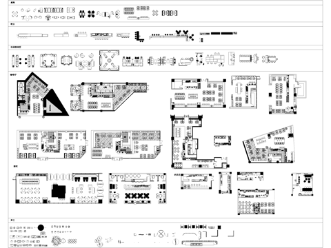 咖啡厅奶茶店酒吧桌椅吧台沙发平面图块图库cad施工图