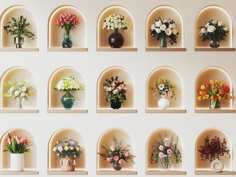 奶油风现代花卉su模型