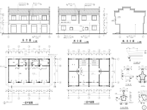 二层砖混底商门面居住楼建筑结构CAD施工图cad施工图