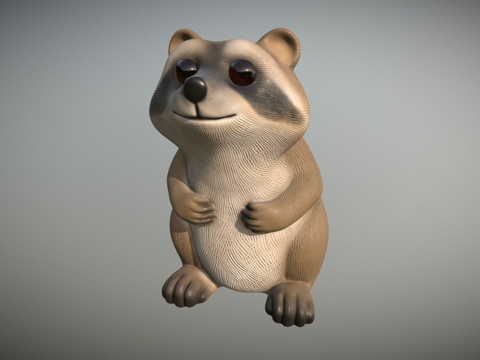  浣熊雕像高模3d模型 