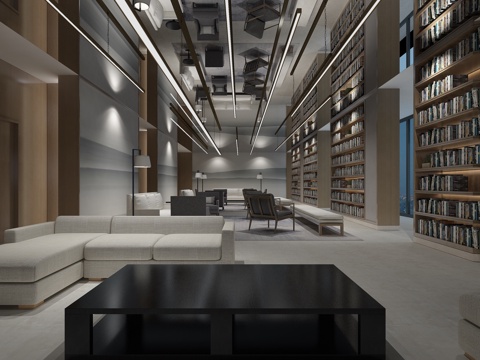  现代酒店书吧3d模型 