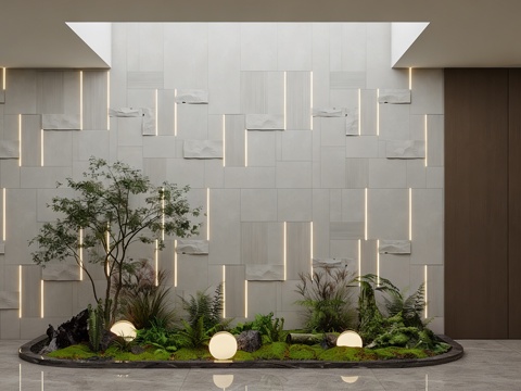  现代室内景观 现代岩石墙面 意式景观造景3d模型 