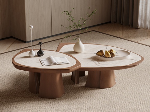  侘寂中古茶几 大理石茶几 异形茶几3d模型 