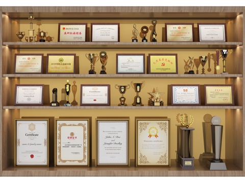  奖状奖杯装饰柜组合3d模型 