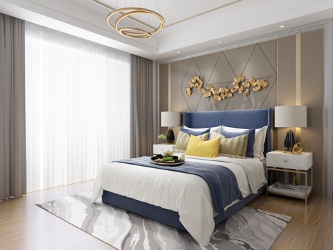  现代卧室 双人床 吊灯 台灯3d模型 