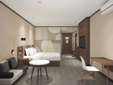  现代酒店客房大床房商务房汉庭3d模型 