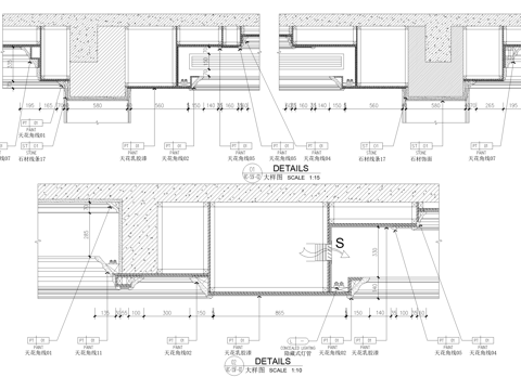  乳胶漆天花吊顶 角线 石材饰面 实木线条 隐藏式灯管 CADcad施工图 