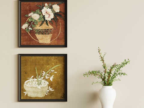  法式复古挂画 中古挂画 侘寂风挂画3d模型 