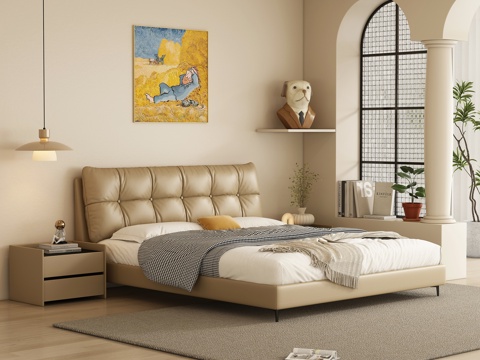  法式奶油风卧室 床3d模型 