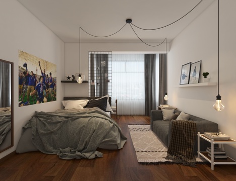  北欧卧室 置物架 双人床 沙发 吊灯3d模型 