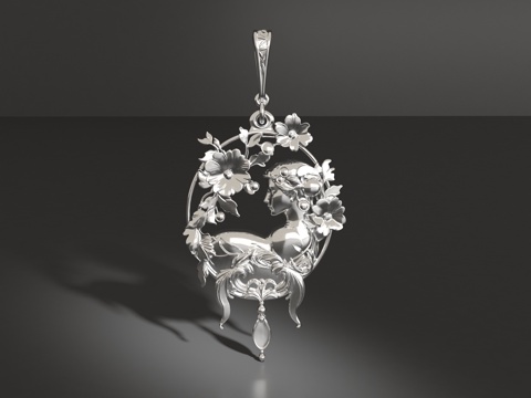  复古女人吊坠3d模型 