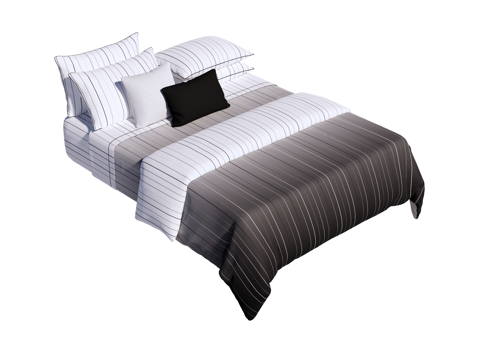 床 双人床 床上四件套su模型