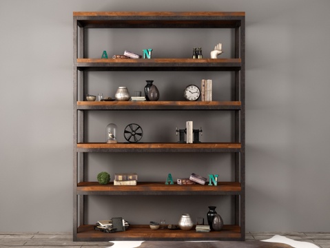  工业风书架装饰架地毯饰品3d模型 