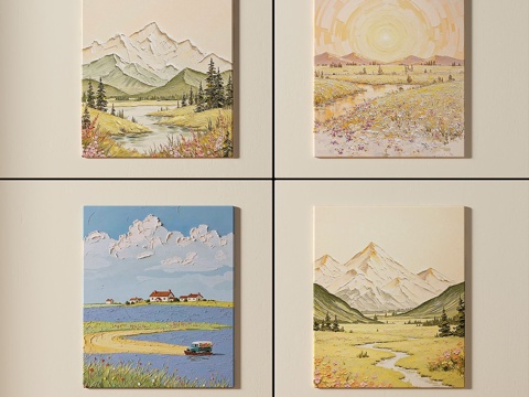  奶油风，组合画3d模型 