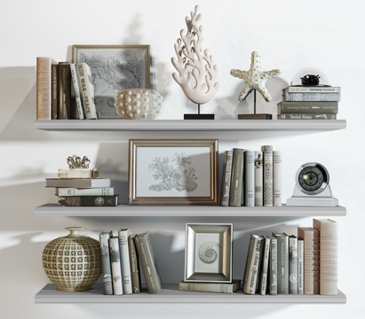  现代书架装饰品组合3d模型 