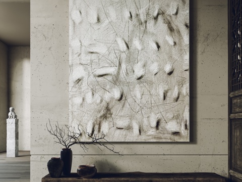  侘寂风挂画 装饰画 客厅挂画 玄关挂画 书房挂画 抽象挂画3d模型 