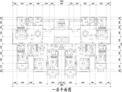  高层住宅楼 两梯四户两室两厅三室两厅 顶层跃层户型图 CADcad施工图 