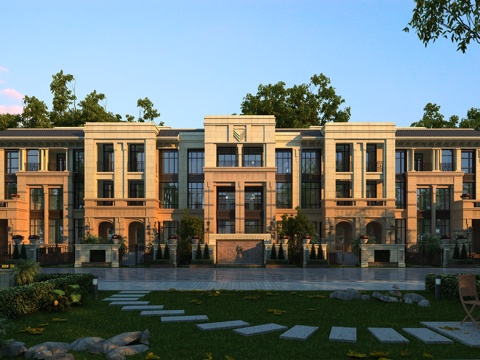  欧式简约别墅全模场景3d模型 