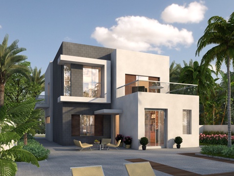  别墅 灌木 景观 园林3d模型 