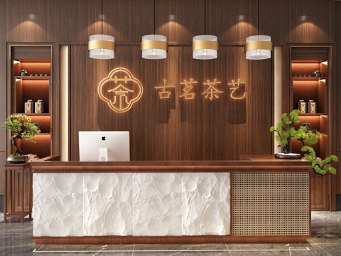 酒店前台   茶馆前台   餐厅前台  新中式前台  中古风3d模型 