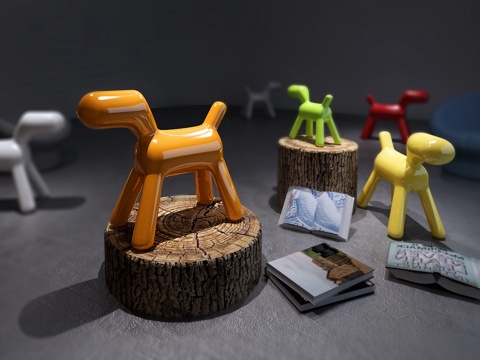  现代饰品 小狗椅子 玩具 书籍3d模型 