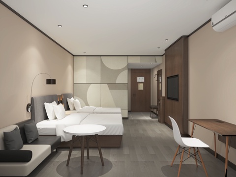  现代酒店客房双床房家庭房汉庭3d模型 