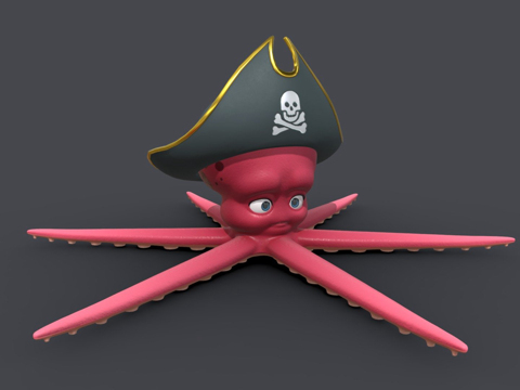  资产卡通动物章鱼骨骼3d模型 