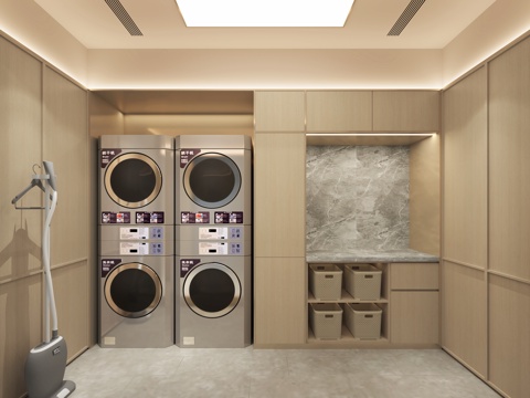  现代酒店洗衣房清洁间洗烘一体汉庭3d模型 