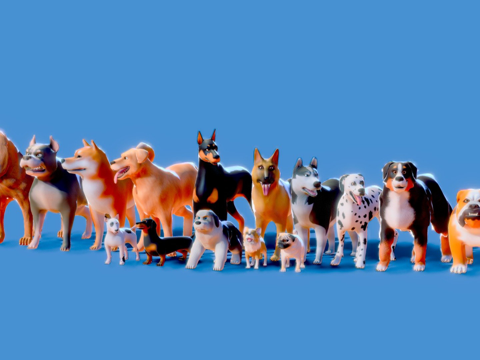  风格化犬只捆绑版3d模型 