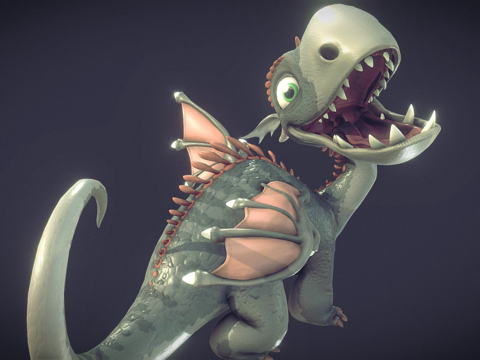  小龙与骨骼3d模型 