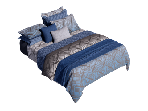  床 双人床 床上四件套su模型 