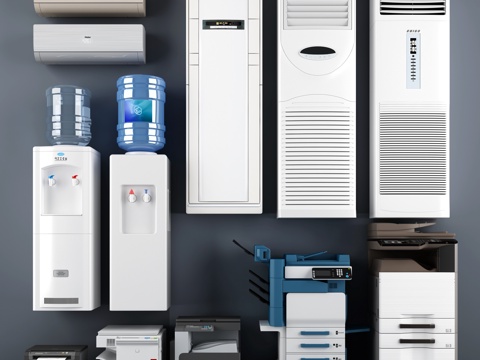  现代办公打印机饮水机柜式空调挂式空调设备3d模型 