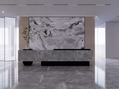 公司前台 接待 展厅 办公空间su模型