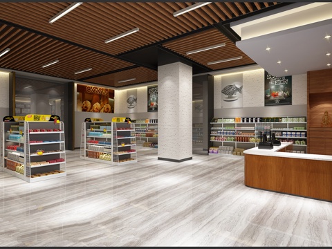 现代便利店超市进口食品专卖店货架3d模型 