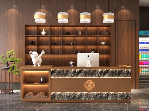  酒店前台   茶馆前台   餐厅前台  新中式前台  中古风3d模型 